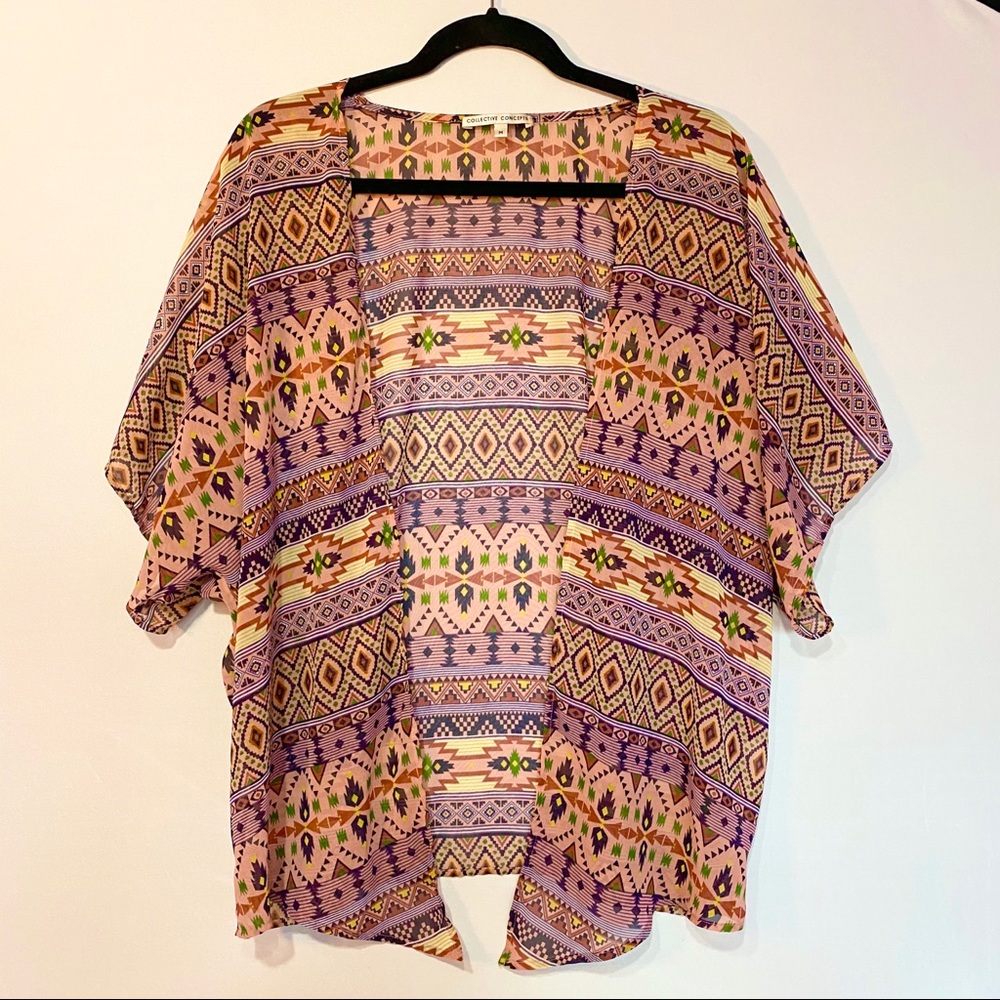 Baby pink tribal print summer kimono